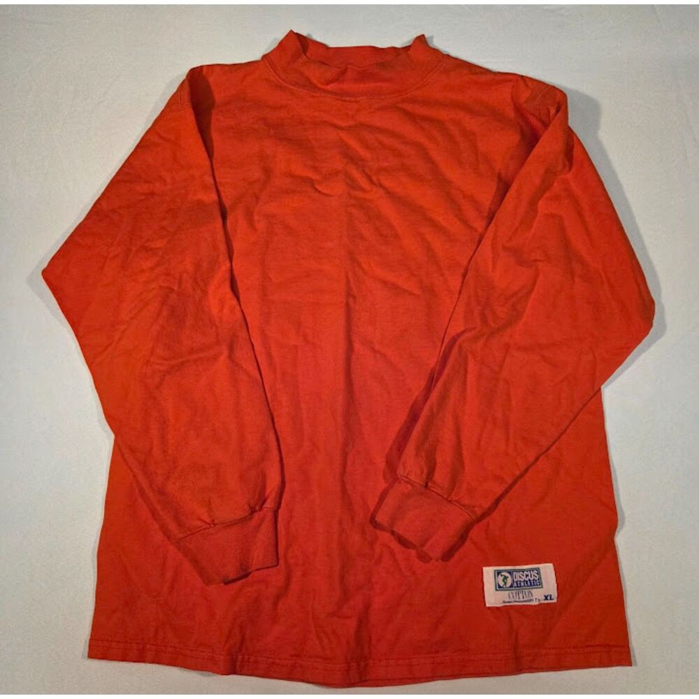 Vintage Discus Athletic Orange Long Sleeve Mock Neck T-Shirt XL